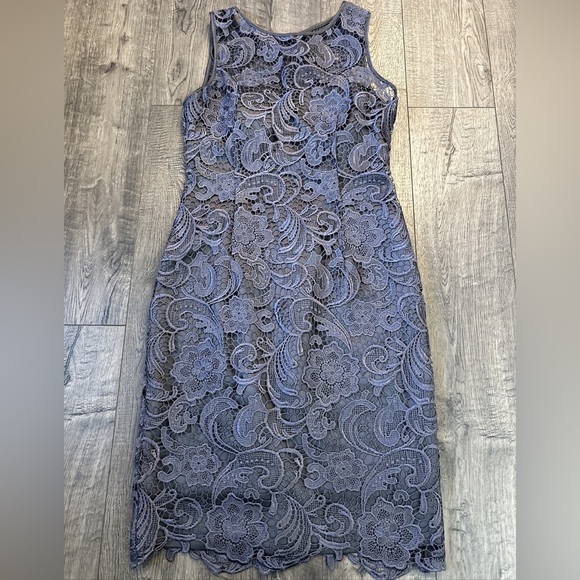 Adrianna Papell Sleeveless Lace Cocktail Sheath Dress 8 Steel Gray Silver - Picture 1 of 1